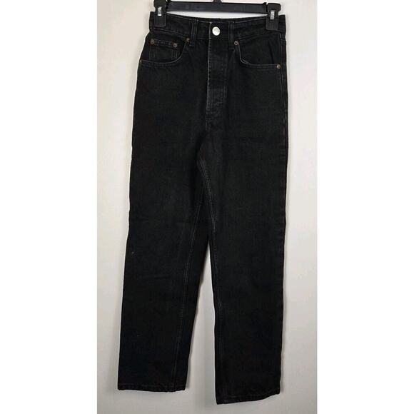 Zara Womens Black Relaxed Fit Button Fly Straight Leg Jeans US Size 2 W24 L26 - Picture 2 of 10